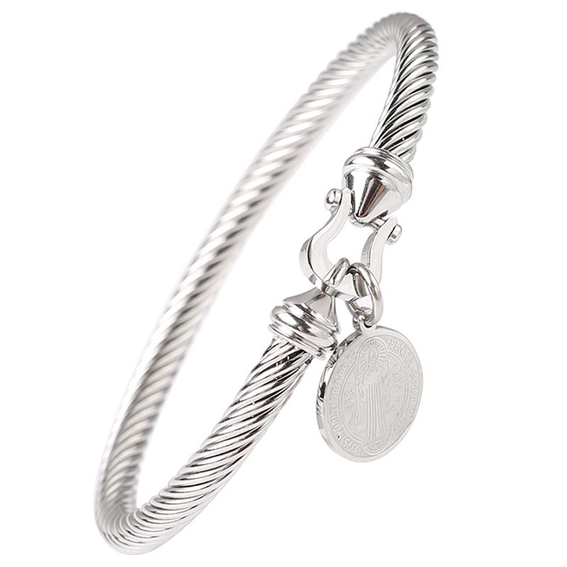 New Steel Wire Benedict Round Tag Circle Pattern Bracelet_ipsvogv.com