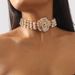 N11570 exaggerated studded three-dimensional rose flower necklace with runway style and multiple rows of sparkling_ipsvogv.com