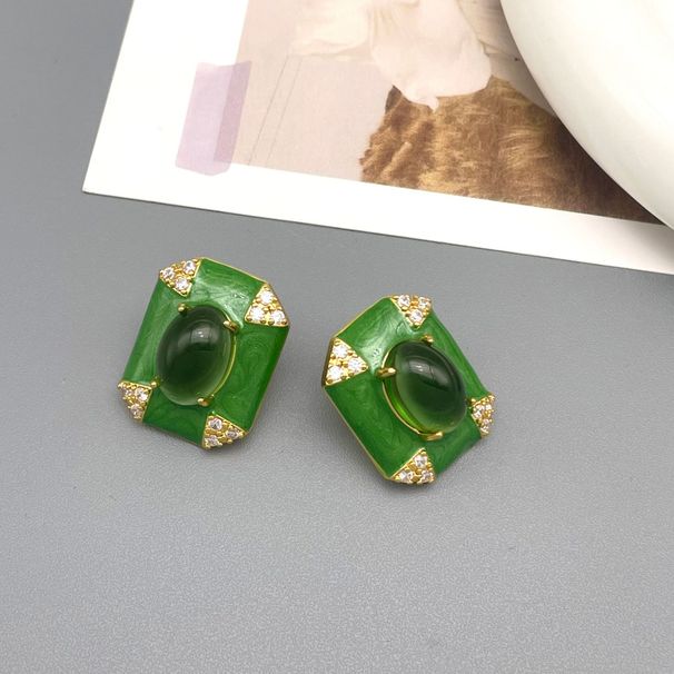 Summer New Geometric Green Enamel Diamond Glazed Fashionable and Personalized Earrings Earjewelry_ipsvogv.com