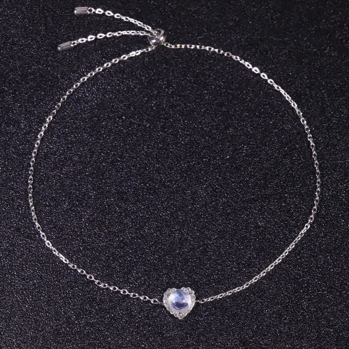 Ins Style Small Heart Shaped Natural Cream Blue Moonstone Bracelet S925 Sterling Silver Gift Gemstone Bracelet For Girls_ipsvogv.com
