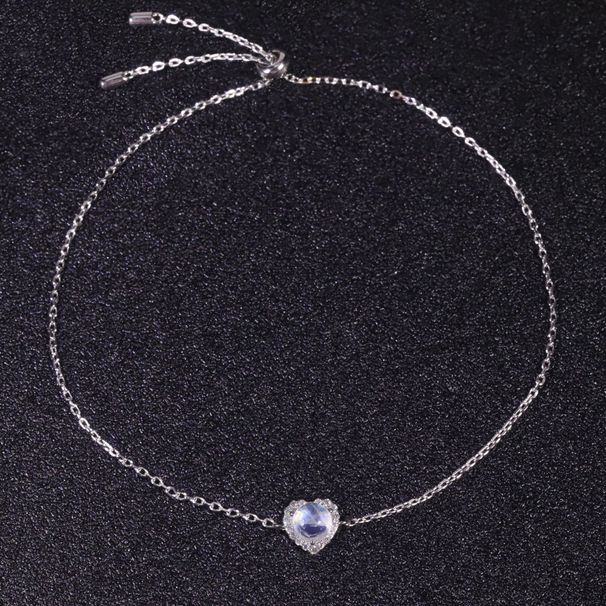 Ins Style Small Heart Shaped Natural Cream Blue Moonstone Bracelet S925 Sterling Silver Gift Gemstone Bracelet For Girls_ipsvogv.com