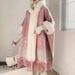 loose plaid plus velvet thick fur collar knitted shawl cape women's woolen shawl coat_ipsvogv.com