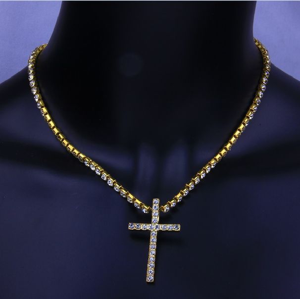 jewelry new diamond cross necklace fashion teaching faith rhinestone pendant neck chain simple personality_ipsvogv.com
