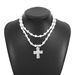 N12046 New Product Cross Pendant Necklace French Pearl Double Layer Stacked Collar Chain_ipsvogv.com