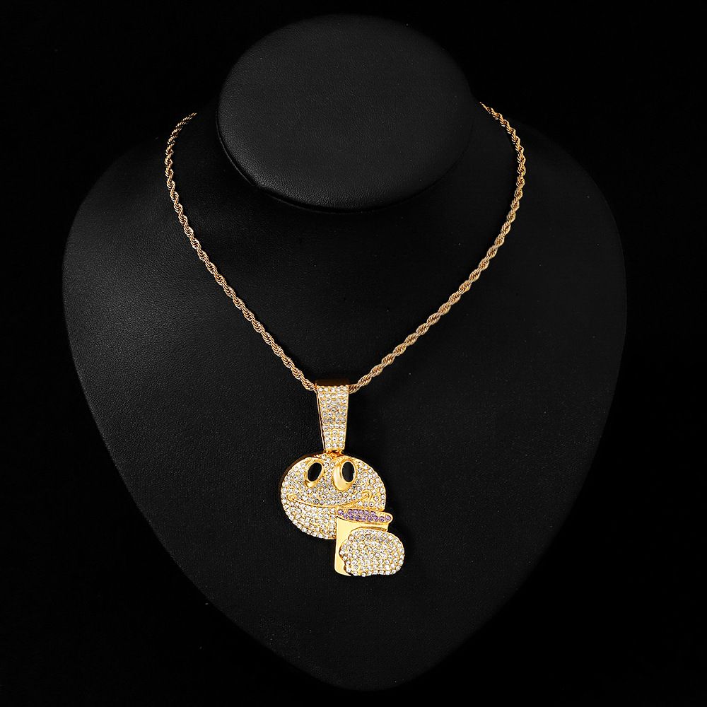 Yiwu Full Diamond Expression Pendant Cool Hip Hop Men's Cuban Necklace Jewelry_ipsvogv.com