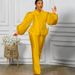 Women's Clothing solid color puff sleeve top wide leg trousers two piece suit women's fashion suit_ipsvogv.com