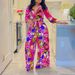 Women's Fashion Print Two-piece Suit Lapel Tie Shirt Wide Leg Pants Suit_ipsvogv.com