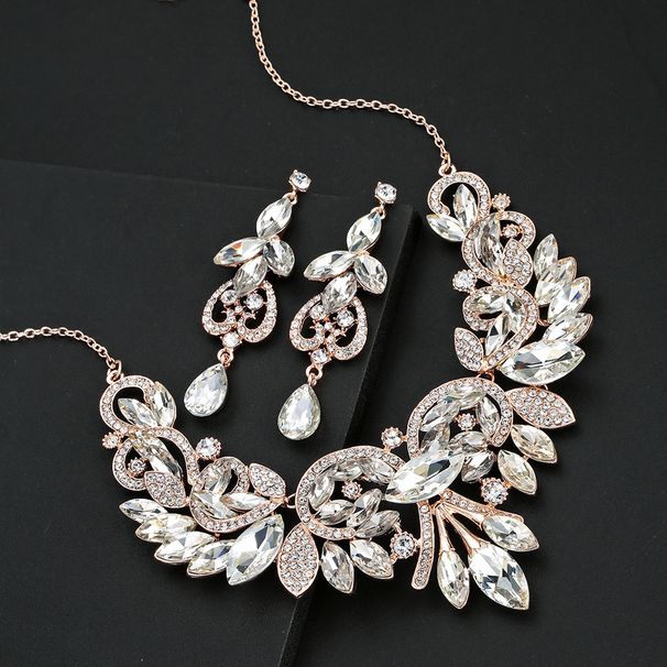 New Fashion Accessories Earrings Necklace Two-Piece Set Two-Tone High Gloss Rhinestone Alloy_ipsvogv.com