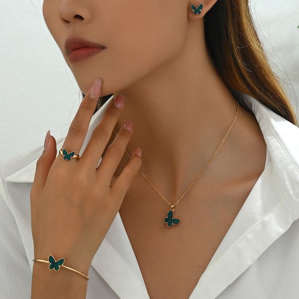 2024 New Personalized Inlaid Acrylic Bracelet Necklace Set with Versatile Butterfly Design Earrings_ipsvogv.com
