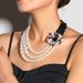 Fashionable diamond studded geometric square pearl multi-layer necklace NK23600_ipsvogv.com
