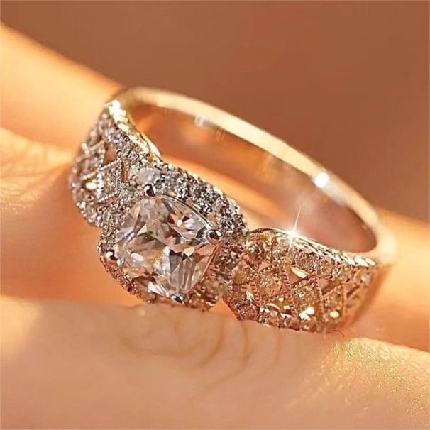 S Pure Silver Mosang Stone Lace Princess Square Classic Fashion High Grade Wedding Ring_ipsvogv.com