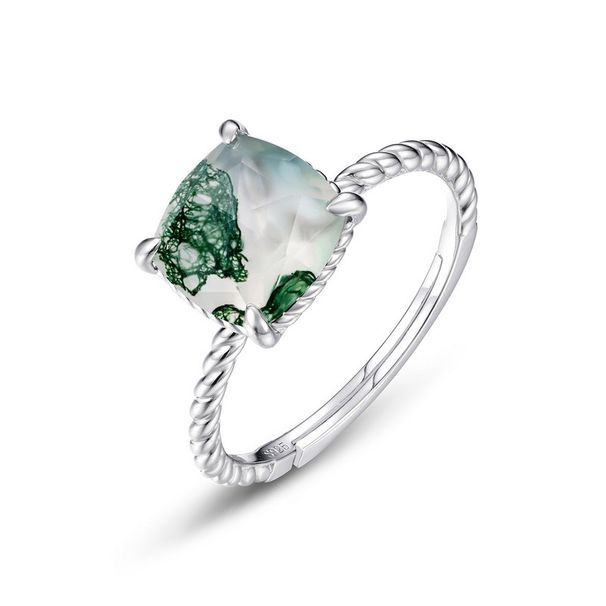 twisted Ring Wall Inlaid Water Grass Agate Ring S925 Silver Natural Green Moss Stone Open Ring Atmosphere_ipsvogv.com