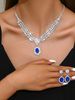 Women’s Jewelry Set Fashion Temperament Luxury Sapphire Necklace Earrings Bracelet Four Piece Set Women's Jewelry Wedding Dress_ipsvogv.com