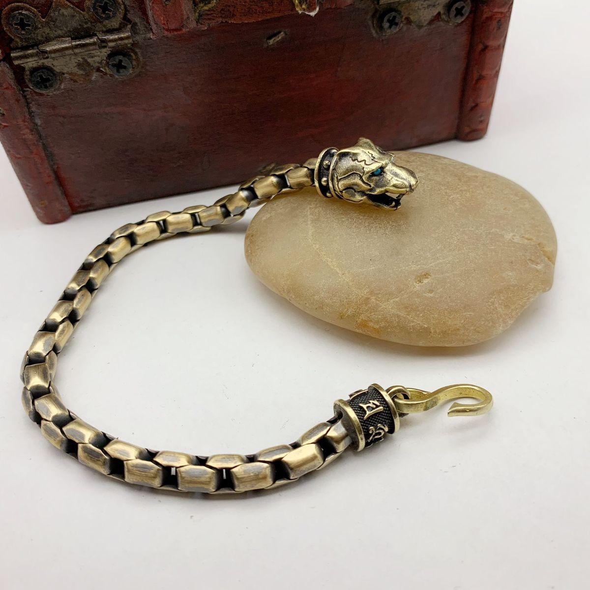Brass Vintage Bracelet Leopard Head Inlaid With Turquoise Men's And Women's Handmade Jewelry Hip Hop_ipsvogv.com