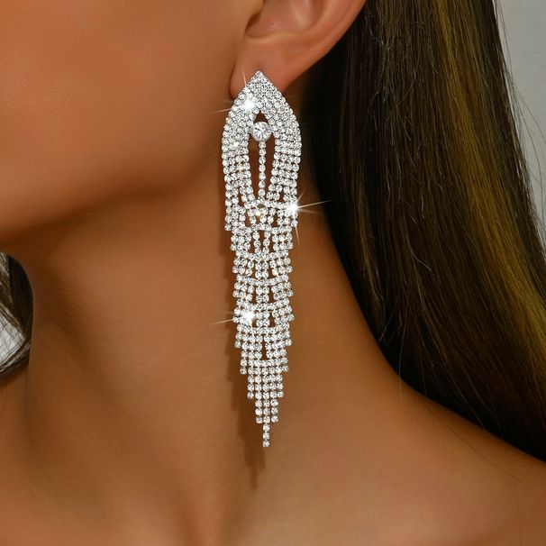 Unisex Exaggerated Personality Diamond Studded Long Tassel Earrings Fashionable Catwalk Temperament Versatile Earrings For Women_ipsvogv.com