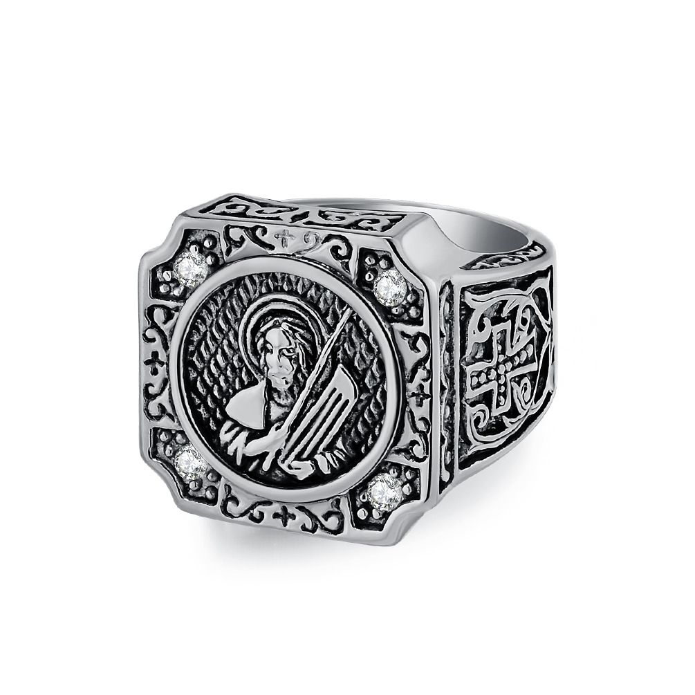 Retro cross portrait ring men's personalized stainless steel ring old hand jewelry_ipsvogv.com