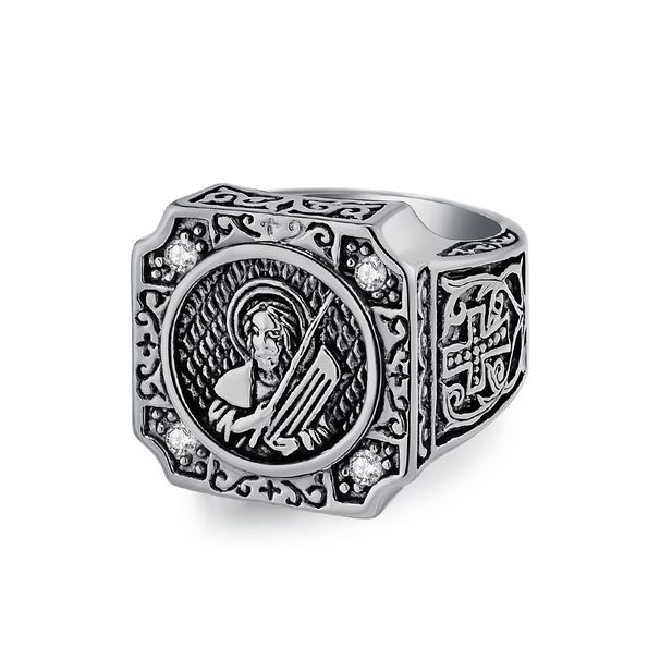 Retro cross portrait ring men's personalized stainless steel ring old hand jewelry_ipsvogv.com