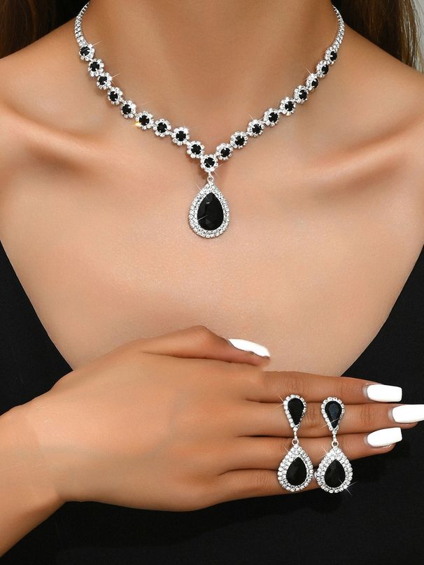 2025 Bride Wedding Banquet Full Diamond Flower Water Drop Set New Necklace Jewelry_ipsvogv.com