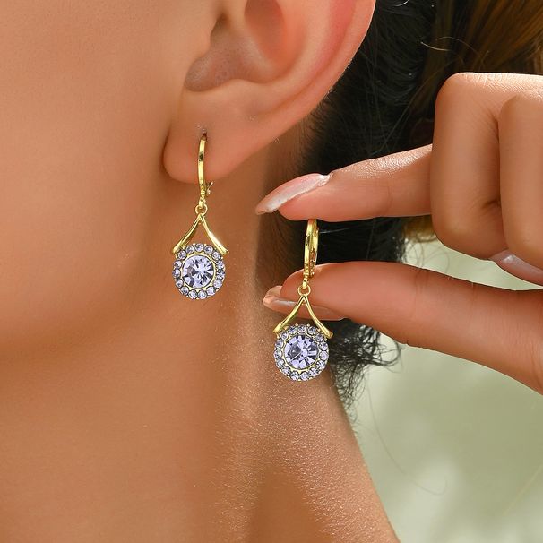 Ins Japanese Korean sweet style women's simple with niche inlaid amethyst high-end design earrings_ipsvogv.com