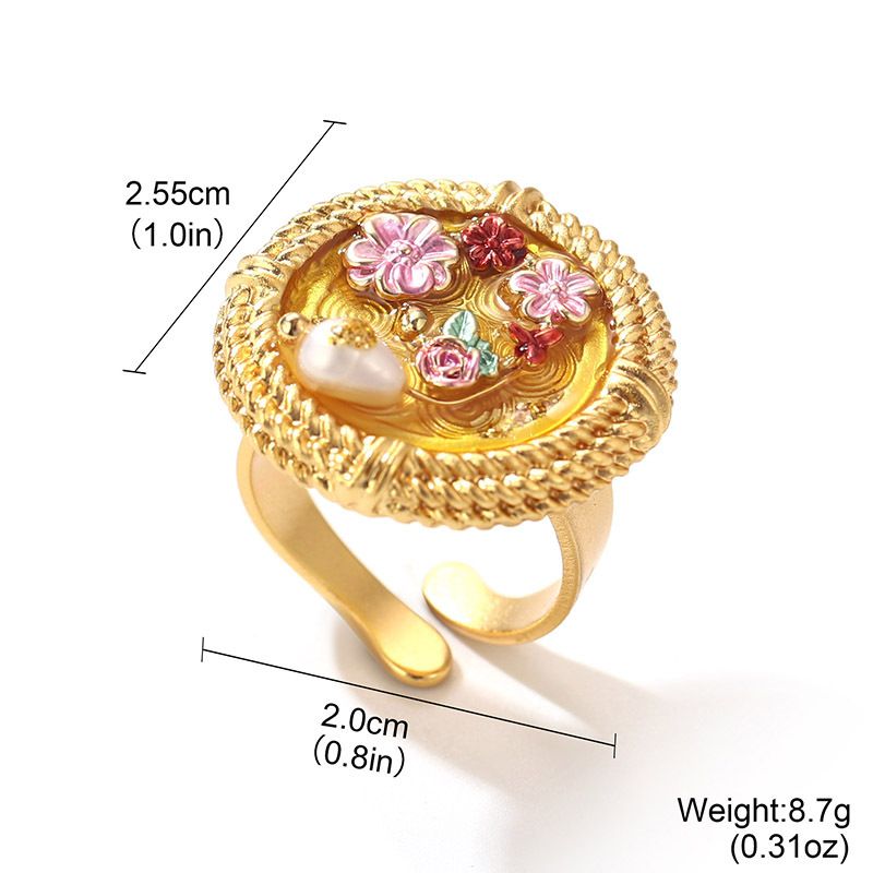 Devil's Eye Pearl Exaggerated Open Ring Monet Garden Oil Painting Series Tassel Flower Enamel Earrings_ipsvogv.com