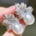 Cao Shi' Leaf Pearl Are Parkling And Inlaid With Zircon Earring. Women' Light Luxury Tyle Elegant_ipsvogv.com