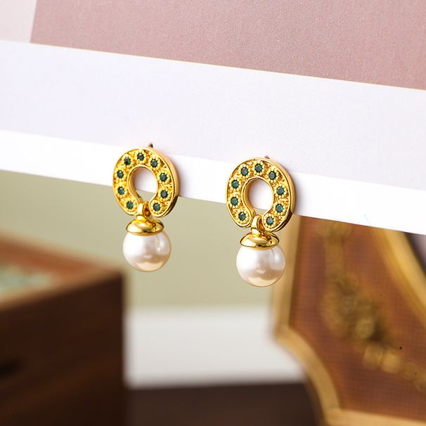 Exquisite circle horseshoe buckle pearl women's silver needle earrings, high-end, light luxury, versatile earrings_ipsvogv.com