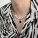 Unisex Black Gemstone Pendant Pearl Necklace Men's Trendy Hip Hop Light Luxury Niche Design Versatile Titanium Steel Couple Necklace_ipsvogv.com