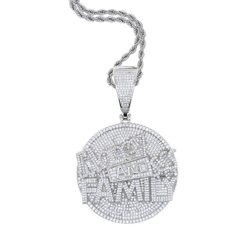 Men's Hip Hop Cuban Link Chain Set With Round Pendant & Eye Design - Iced Out Zirconia Letter Necklace For Streetwear Fashion_ipsvogv.com
