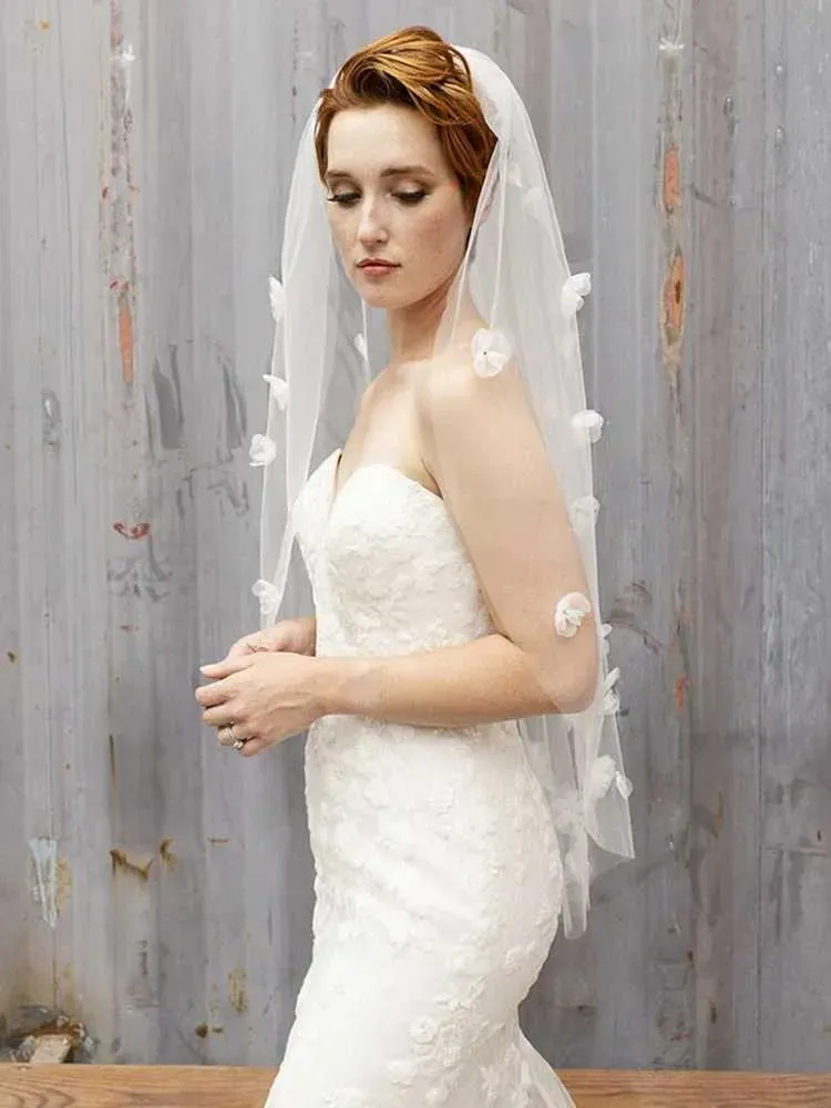 Hair Jewelry 1m Wedding Veils 2022 Organza Flowers One Layer With Comb Bride Headpiece Bridal Veil Women Accessory_ipsvogv.com
