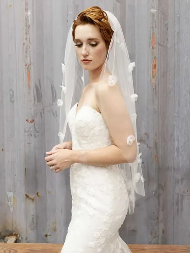 Hair Jewelry 1m Wedding Veils 2022 Organza Flowers One Layer With Comb Bride Headpiece Bridal Veil Women Accessory_ipsvogv.com