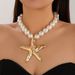 Ocean Sea Star Pearl Women's Beach Conch Metal Wind Bead Necklace_ipsvogv.com