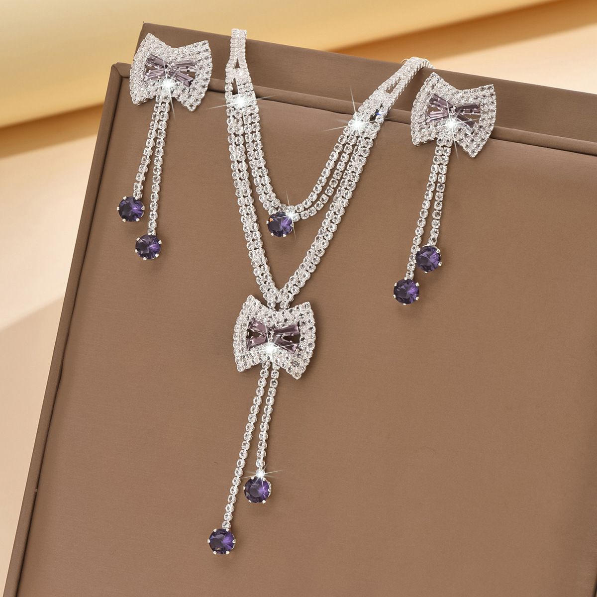 Women’s Jewelry Set Fashion Bridal Banquet Casual Zircon Necklace Niche Flower Tassel Pendant Zircon Earring Set_ipsvogv.com