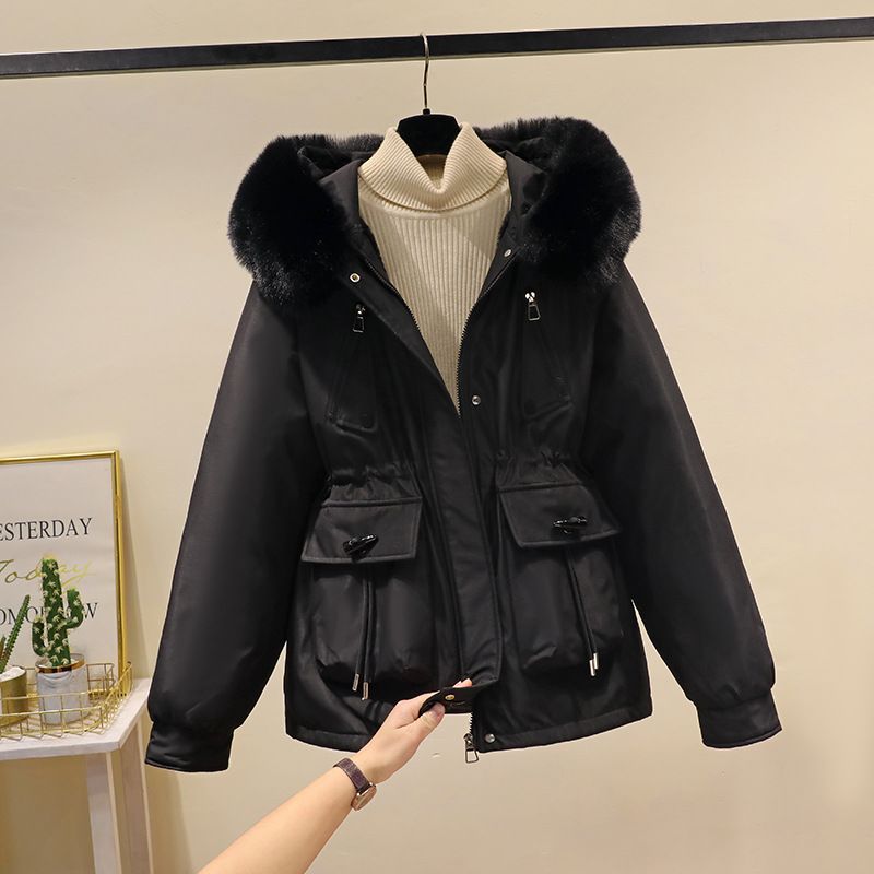 Women's Clothing Horn button parka women's autumn and winter new slim down cotton jacket fashionable plus velvet thick fur coat_ipsvogv.com