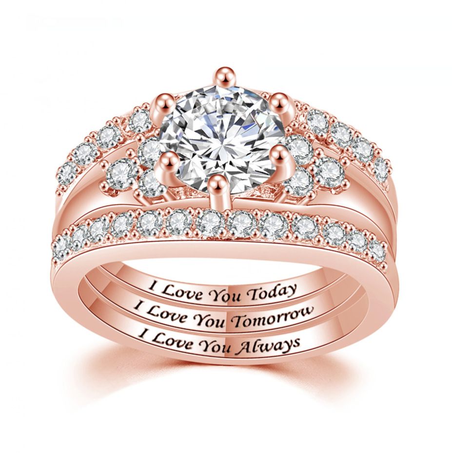 Popular engagement ring set with diamond and zircon ladies ring three piece set_ipsvogv.com