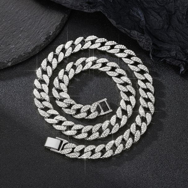 Explosive Necklace Cool Alloy Full Diamond 15mm Men's Cuban Chain Hip Hop Fashion Metal Necklace_ipsvogv.com