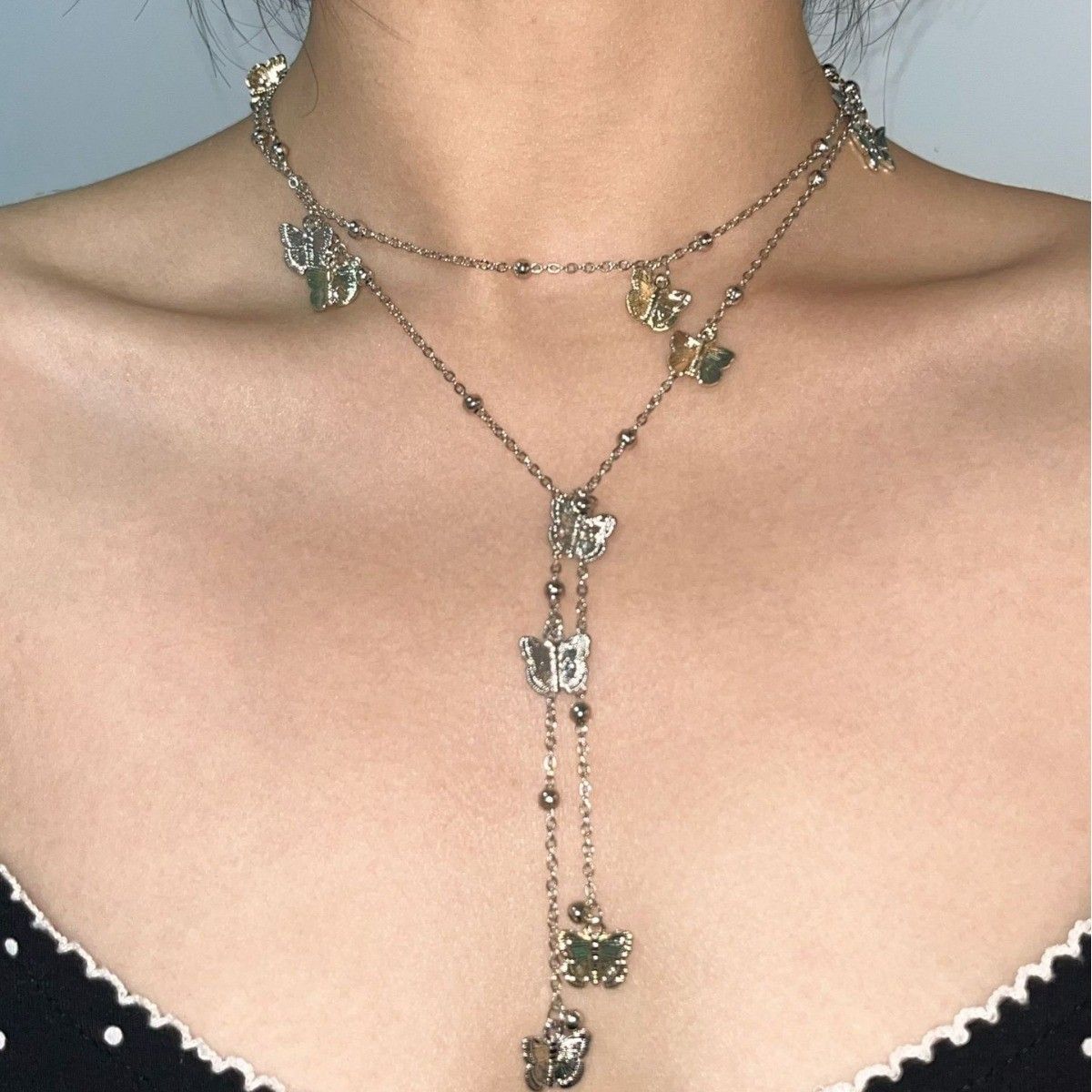 Heavy Industry Butterfly Clavicle Chain New Summer Long Tassel Necklace Design Sense Chest Chain Exaggerated Advanced Design Matching_ipsvogv.com
