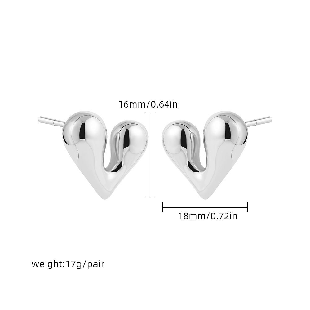 Fashion Glossy Retro Stainless Steel Heart Earrings Simple Temperament High End Creative Personality Earrings_ipsvogv.com