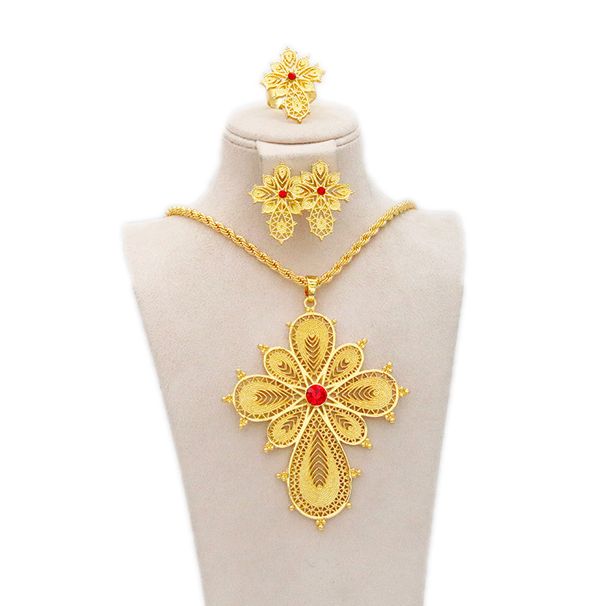 Ethiopian Necklace Earrings Party Gold Jewelry Set For Girls Eritrea Accessories_ipsvogv.com