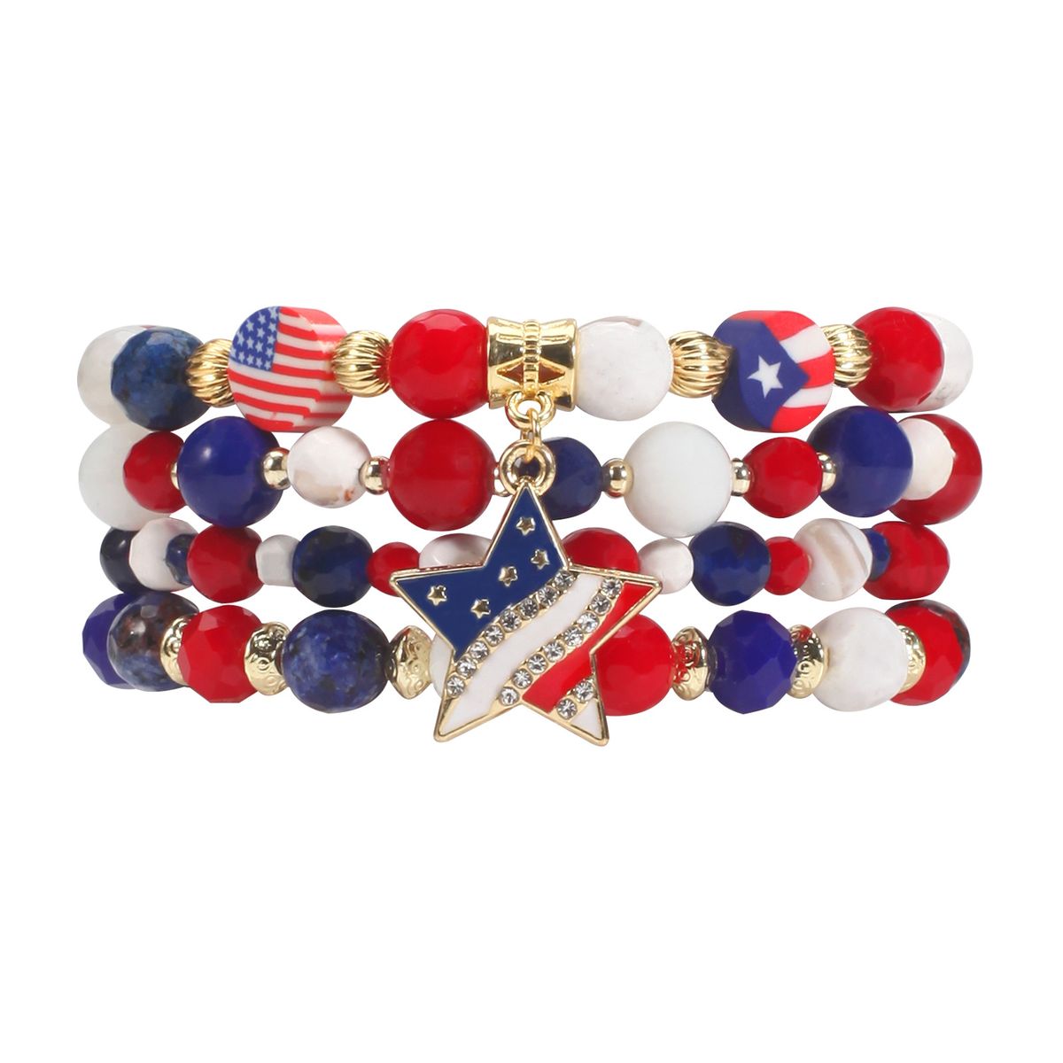 Handmade Patriotic Beaded Bracelet Set With Natural Stone Stars For Men And Women - Perfect For Independence Day Celebrations Bracelet Set_ipsvogv.com