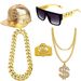 Newlon Rapper Performance Props, Hip-hop Flamboyant Alloy Necklace, USD Ring, Purple Lens Glasses_ipsvogv.com