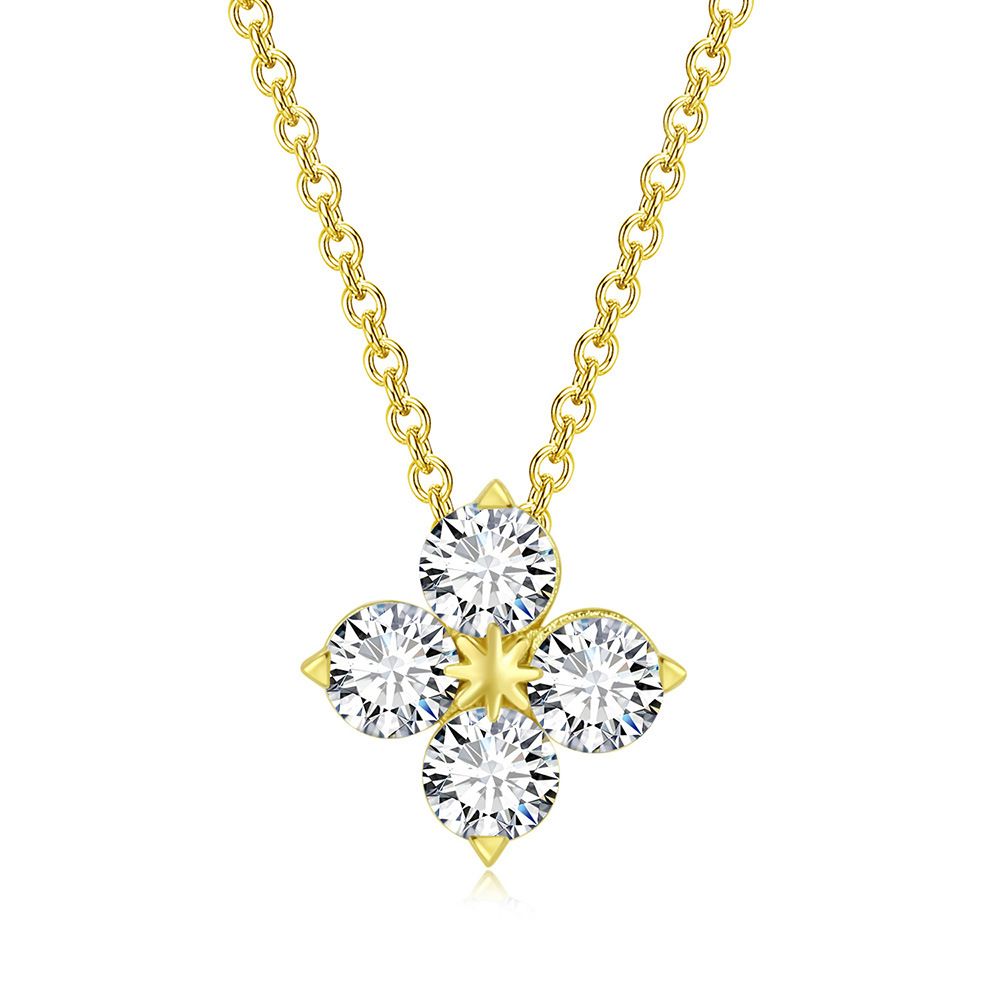 Unisex zircon four leaf clover pendant necklace female fashion simple crystal clavicle chain jewelry_ipsvogv.com