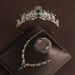 Crown headdress three piece set Baroque green diamond crown necklace earrings high end bridal evening dress jewelry set_ipsvogv.com