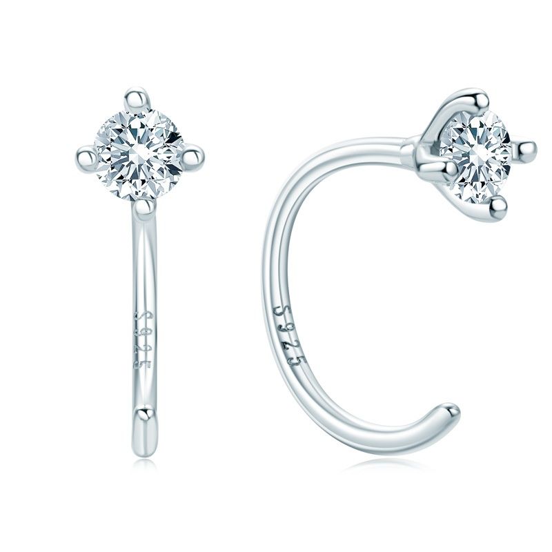 Internet celebrity fashion minimalist Mosang four claw earrings, female temperament niche, versatile pure silver earring_ipsvogv.com