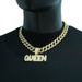 Creative New Full Diamond Letter Queen Pendant Necklace For Men And Women, Personalized Fashion Cuban Chain Accessory_ipsvogv.com