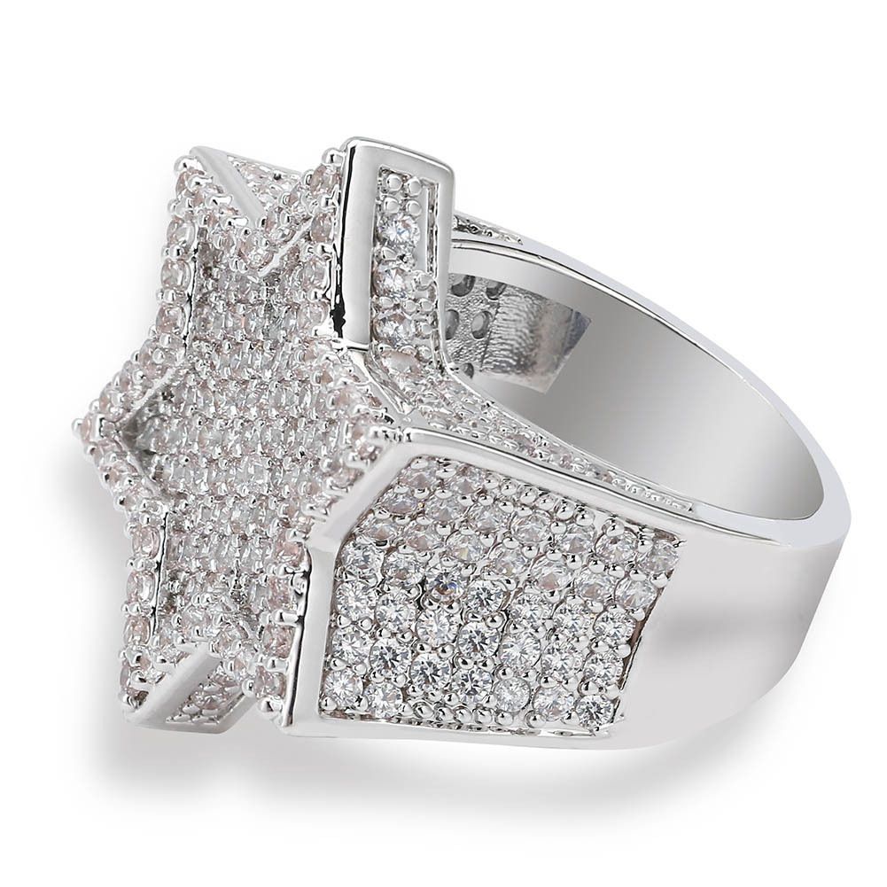 Five Pointed Star Three Dimensional Ring New Upgraded White Copper Hip Hop Trendy Brand Ring Accessories_ipsvogv.com
