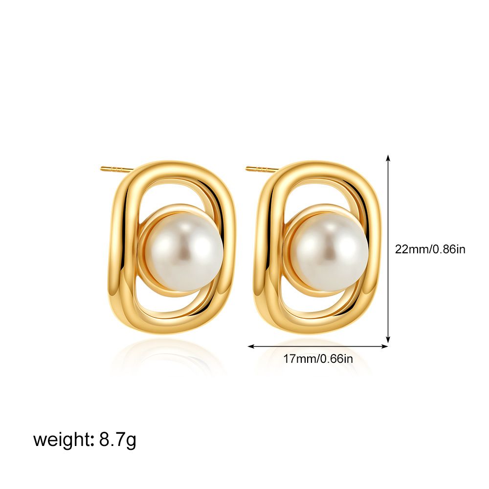 Women’s Jewelry Set Fashion Geometric Square Light Luxury High End Earrings Simple Atmosphere Versatile Stainless Steel Inlaid Pearl Earrings_ipsvogv.com