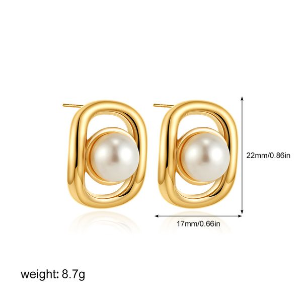Women’s Jewelry Set Fashion Geometric Square Light Luxury High End Earrings Simple Atmosphere Versatile Stainless Steel Inlaid Pearl Earrings_ipsvogv.com