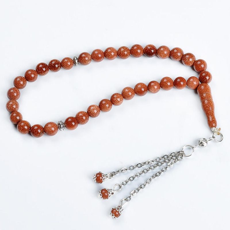 33 10mm Exquisite Gold Sand Stone Muslim Bracelet Islamic Prayer Beads Handmade Original Design_ipsvogv.com