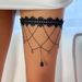 Sexy Multi Layer Tassel Metal Hang Tag Sweet Cool Black Lace Leg Chain_ipsvogv.com
