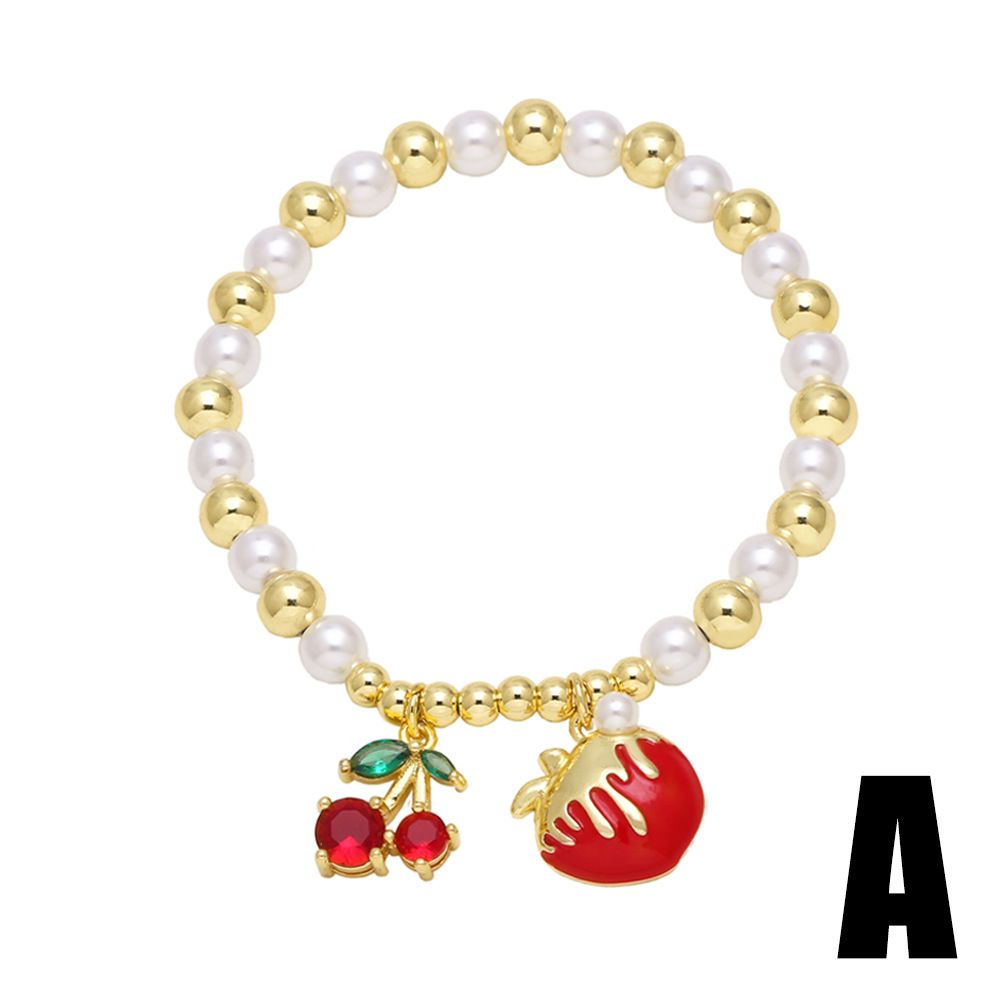 Charm Bracelets AS Jewelry New Fruit Cherry Grape Pendant Bracelet Pearl Gold Plated Bracelet Hand Jewelry Brm75_ipsvogv.com